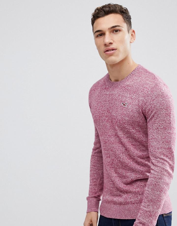 Hollister Billy Crew Neck Knit Sweater Seagull Logo In Purple - Purple