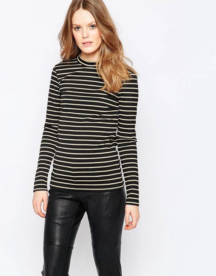 Vila Matilda Stripe Long Sleeve Top - Black