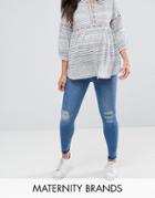 New Look Maternity Over The Bump Ripped Jean - Navy