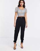 Vero Moda Cargo Pants With Tie Hem And Utility Belt In Black