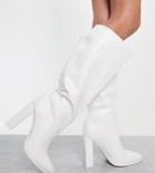 Public Desire Wide Fit Far Away Knee High Boots In White Croc