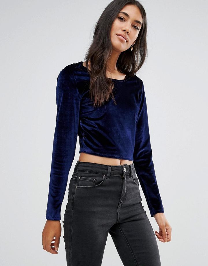 Brave Soul Velvet Crop Top - Navy