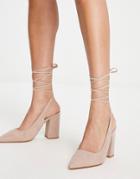 London Rebel Pointed Tie Leg Stiletto Heeled Shoes In Beige-neutral