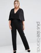 Club L Plus Jumpsuit With Cape Overlay - Black