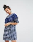 Ziztar Gingham Check Dress With Ruffle Detail - Blue