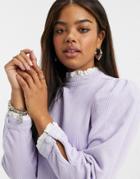 Asos Design Cord And Poplin Pie Crust Neck Mini Dress In Lilac-purple