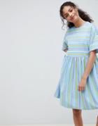 Asos Design Smock Dress In Cut About Stripe - Multi
