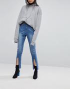 Liquor N Poker Skinny Jean With Exposed Zip And Spliced Hems - Blue
