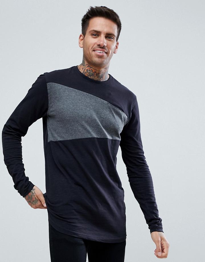 Ringspun Block Long Sleeve Top - Black