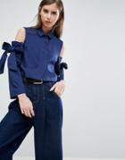 Asos Crop Jacket With Bow Cold Shoulder - Navy