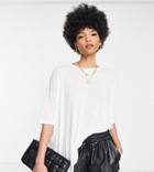 Asos Design Tall Oversized Top With Side Split In Rib In White