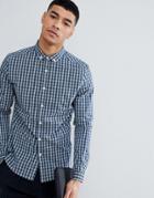 Asos Design Skinny Cvc Check Shirt With Wash - Navy