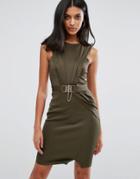 Lipsy Pencil Dress With Buckle Detail - Green