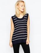Brave Soul Striped Sleeveless Knitted Top - Navy