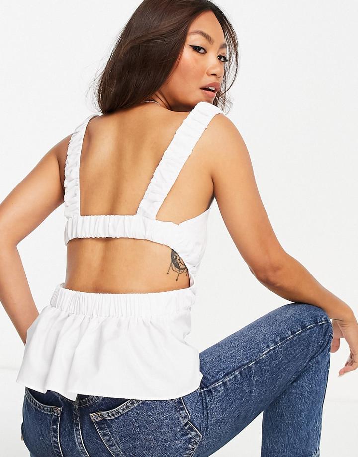 Asos Design Square Neck Cami With Elastic Open Back Detail In Ivory-white