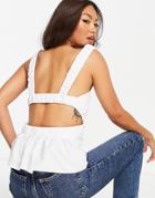 Asos Design Square Neck Cami With Elastic Open Back Detail In Ivory-white