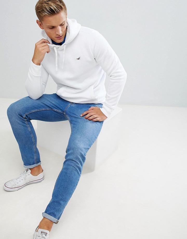 Hollister Icon Logo Hoodie In White - White