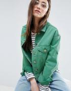 Asos Denim Cropped Jacket In Green With Contrast Stitch - Green