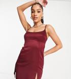 Asyou Square Neck Satin Cami Dress In Burgundy-purple