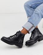 Rule London Chunky Hiker Boots In Black Leather