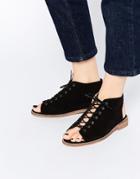 Asos Archie Suede Peep Toe Boots - Black Suede