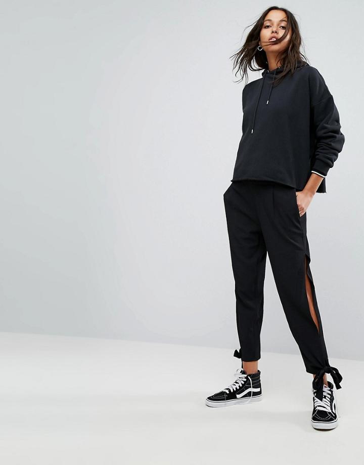 Noisy May High Waisted Pants With Tie Detail Cuff - Black