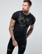 Religion T-shirt With Skull Embroidery - Black