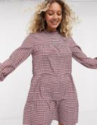 Only Ruffle Neck Mini Dress In Check Print-multi