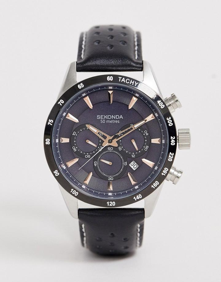 Sekonda Leather Watch In Black With Black Dial