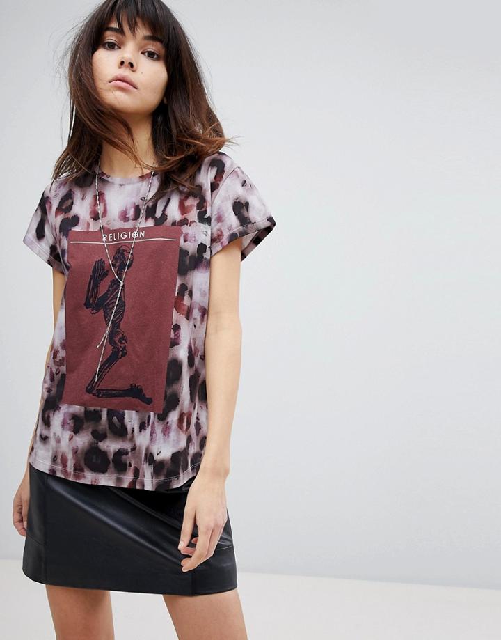 Religion Oversized Logo T-shirt In Animal Print - Gray
