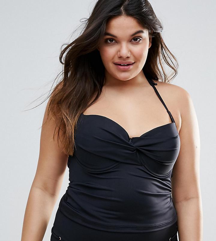 Asos Design Curve Mix And Match Tankini Bikini Top With Eyelets - Black