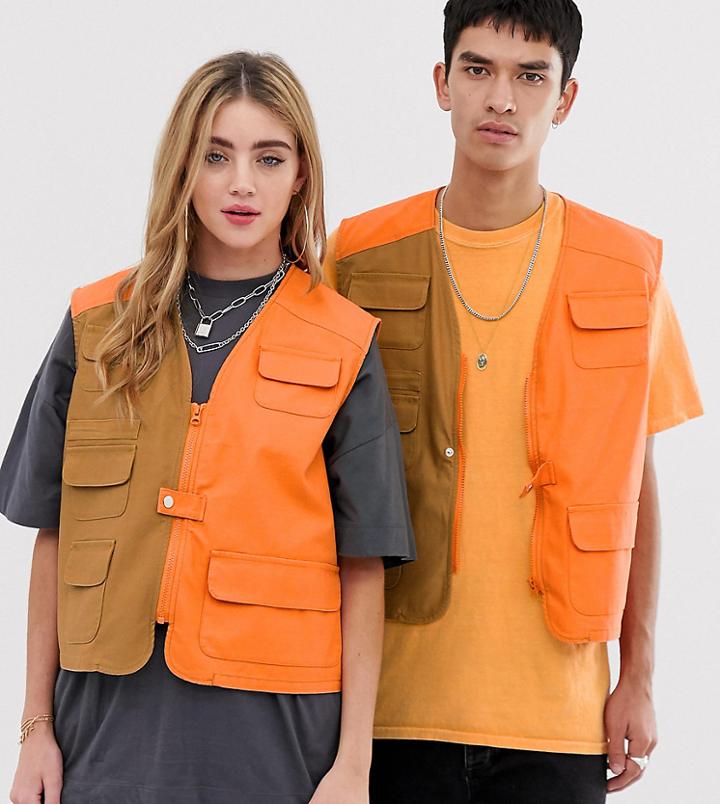 Reclaimed Vintage Unisex Spliced Utility Vest - Orange