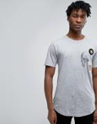 Only & Sons Longline T-shirt With Badge Detailing And Curved Hem - Gra