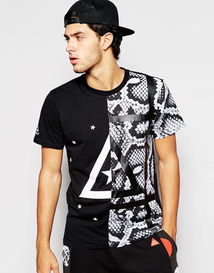 Asphalt Yacht Club Logo T-shirt With Snake Print Panel - Black