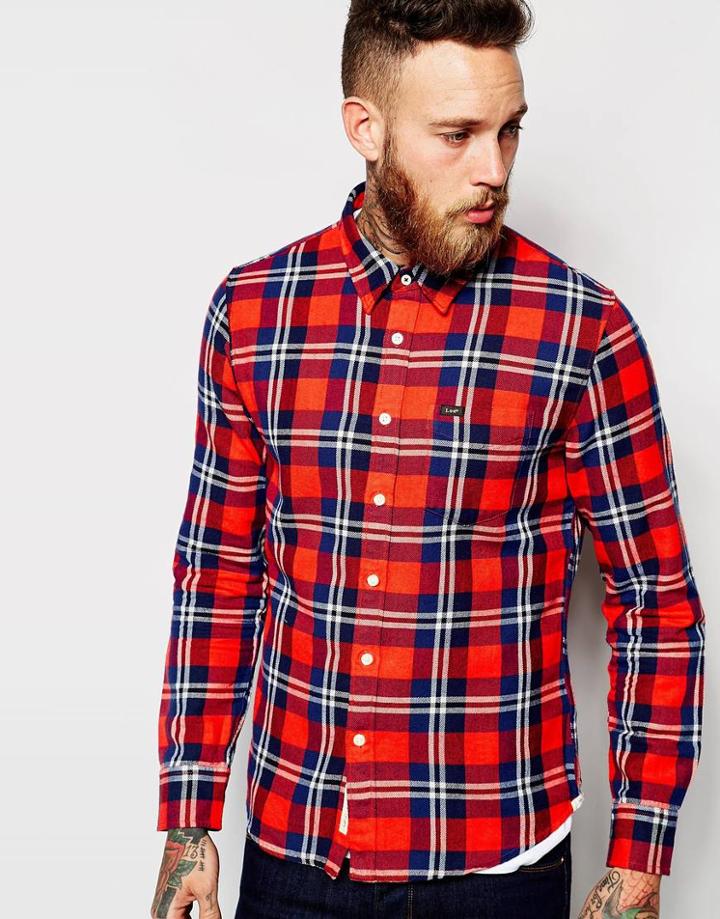 Lee Shirt Slim Fit One Pocket Flannel Check - Lava Red