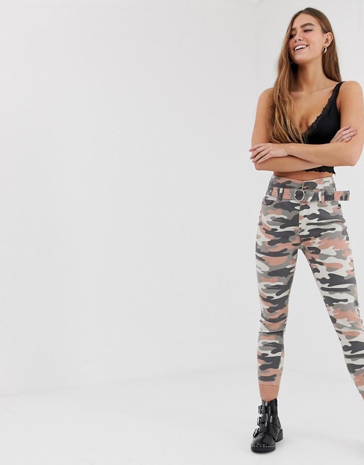 Bershka Pants In Camo Print - Beige