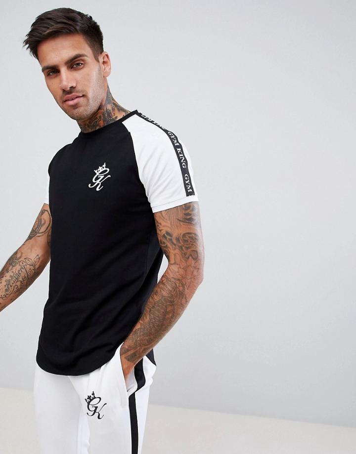 Gym King Muscle T-shirt In Black With Contrast Sleeves And Side Stripe Taping - Black