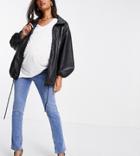 Asos Design Maternity High Rise 'sassy' Cigarette Jeans In Bright Midwash With Elastic Side Waistband-blues
