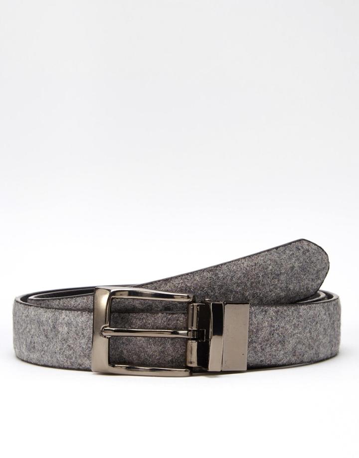Asos Smart Belt In Charcoal Felt With Contrast Internal - Multi
