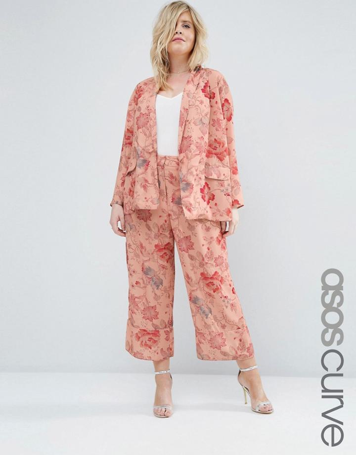 Asos Curve Floral Print Wide Leg Pant - Dusky Pink