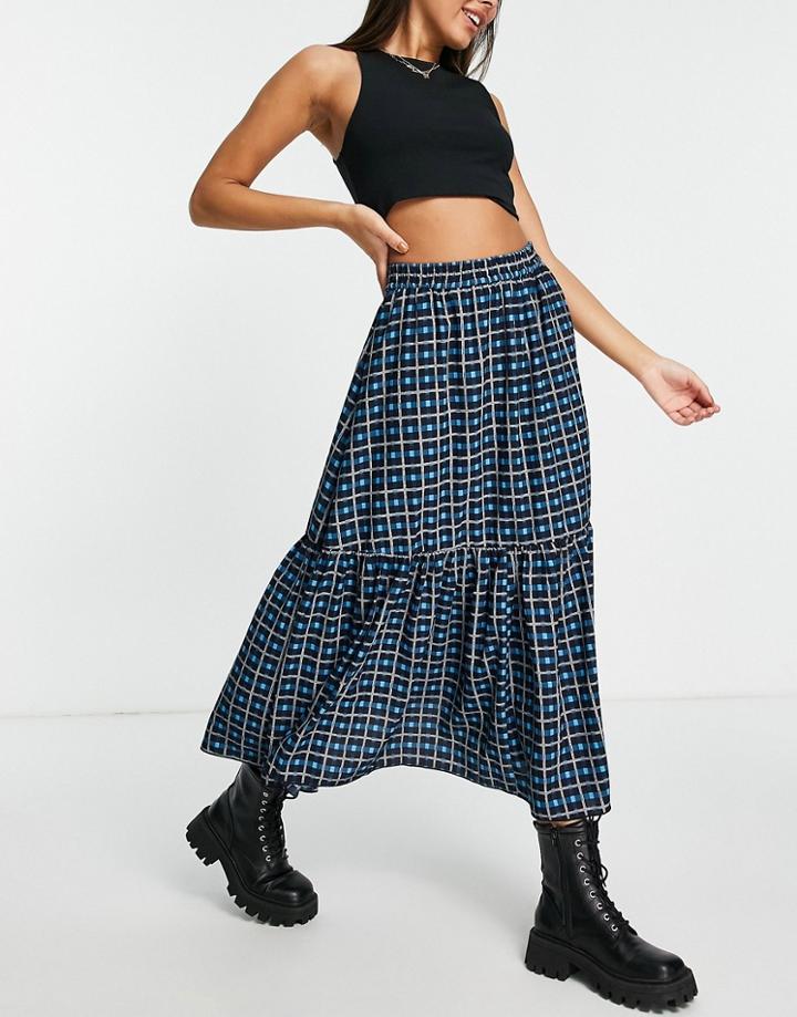 Jdy Maggie Mia Maxi Smock Skirt In Blue Print