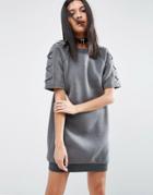Story Of Lola Neoprene Dress With Lace Up Sleeve - Gray