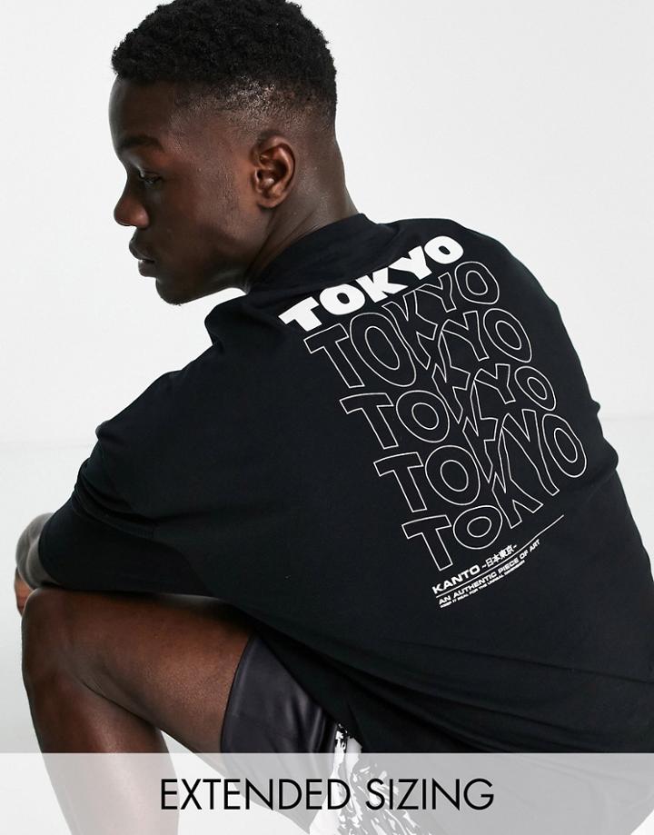 Asos Design Oversized T-shirt In Black With Tokyo Back Print