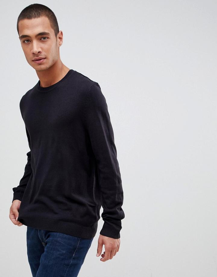 Asos Design Knitted Crew Neck Sweater In Navy - Navy