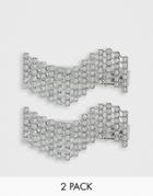 Asos Design Pack Of 2 Hair Clips In Crystal Wave Design In Silver Tone - Silver