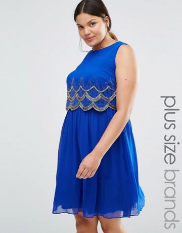 Lovedrobe Luxe Scallop Embellished Sleeveless Skater Dress - Blue