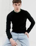 Collusion Muscle Fit Crew Neck Sweater In Black With Green Tipping - Black