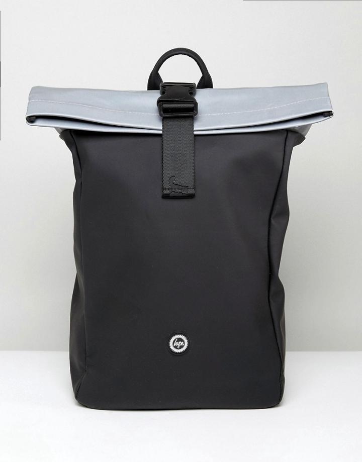Hype Rolltop Backpack In Black With Reflective Panel - Black