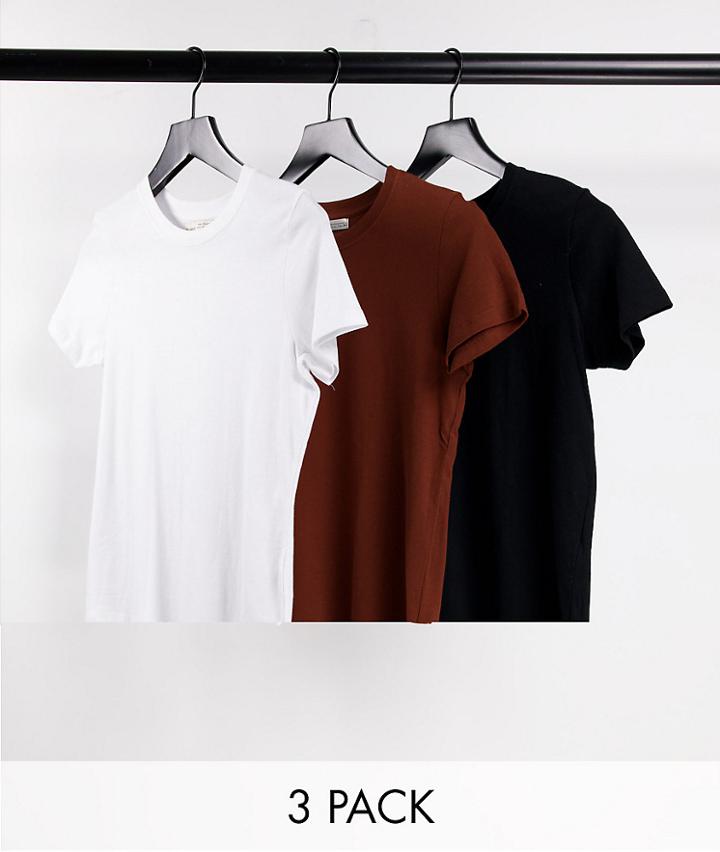 Pull & Bear Exclusive Multipack T-shirt In White, Black And Brown