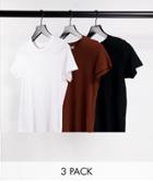 Pull & Bear Exclusive Multipack T-shirt In White, Black And Brown